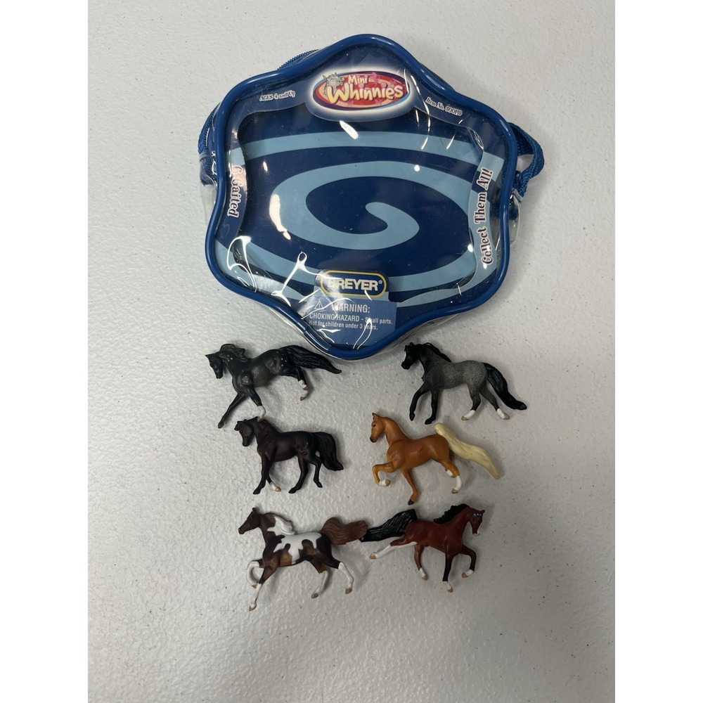 Breyer Mini Winnies Miniature Horse Figures Lot Of 6 With Blue Carrying Pouch